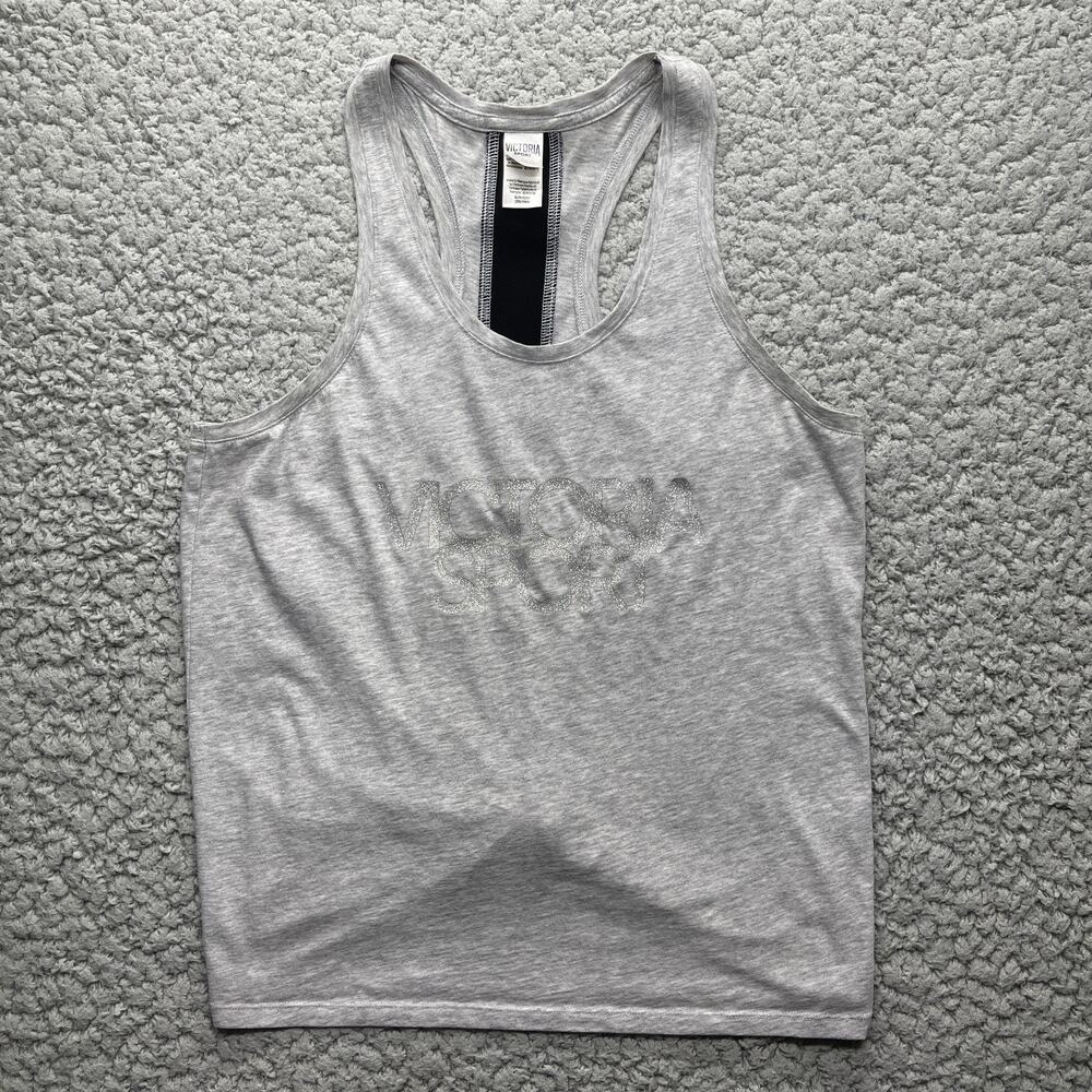 Victoria Sport Tank Top Womens Small Gray Sparkle Open Back